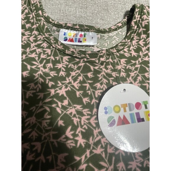 Dot Dot Smile Dress Girl’s Size 7 Green Short Sleeve Floral Graphics - Picture 5 of 11